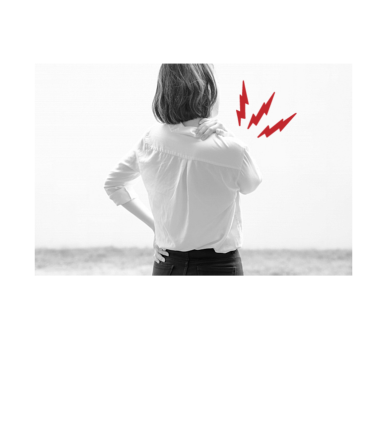 肩をおさえている人 慢性的な肩こりで悩んでいるなどお悩みの箇条書きと画像