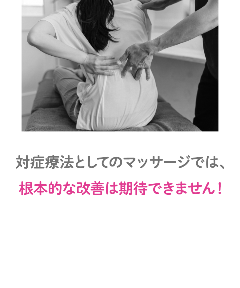 腰をおさえる人の痛い部位を確認する施術者 痛みのある症状の再発を繰り返している状況